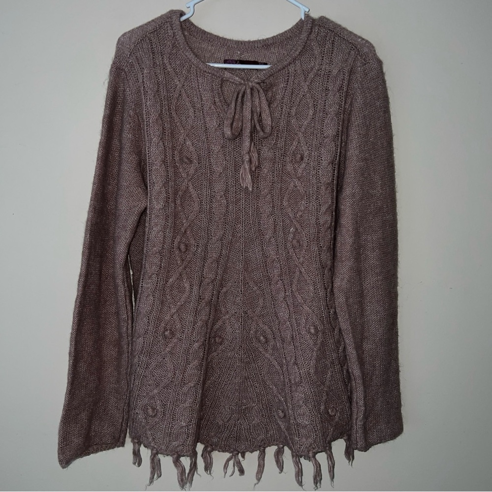PrAna Cable Knit Sweater Womens Size Large Wool Blend Knit Dark Blush Pink